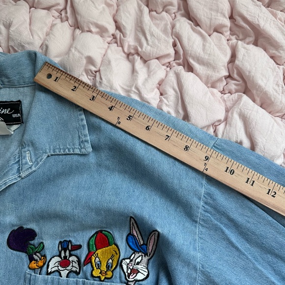 Vintage Looney Tunes Denim Shirt Men’s Large USA Made Warner Bros - Picture 7 of 8